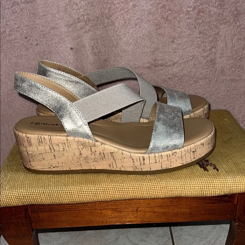 Life Stride Women's Taupe Wedge Sandals - Picture 3 of 7